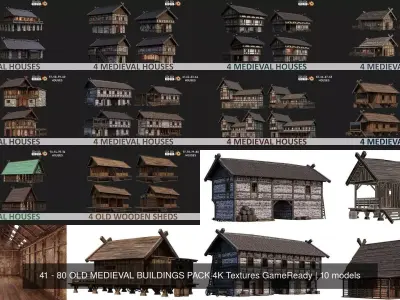 41 - 80 OLD MEDIEVAL BUILDINGS PACK 4K Textures GameReady 3D Model Collection