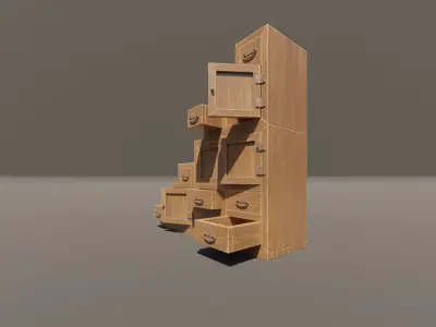 Japanese step chest Low-poly 3D model