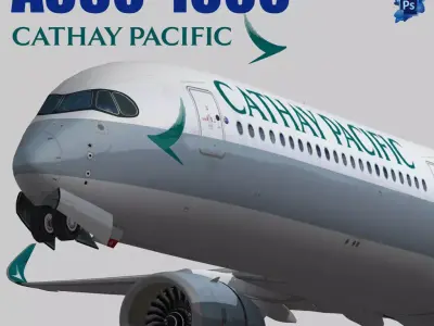 Airbus A350-1000 Cathay Pacific Livery Low-poly 3D model