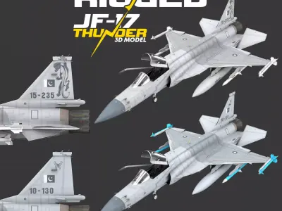 JF-17 Thunder Pakistan 2x Color Schemes Rigged Low-poly 3D model