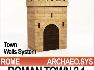 Roman Town Gate and Walls System A 2 1 Low Poly 3D model
