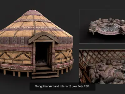Mongolian Yurt and Interior Low Poly PBR Collection 