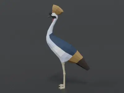 Low Poly Cartoon Grey Crowned Crane Low-poly 3D model
