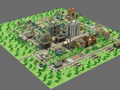 Industrial city Low-poly 3D model