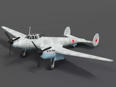 Low Poly Cartoon Petlyakov Pe-2 WWII Airplane Low-poly 3D model