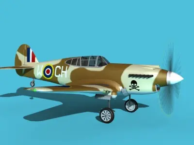 Curtiss P-40B Tomahawk V05 RAF 3D model