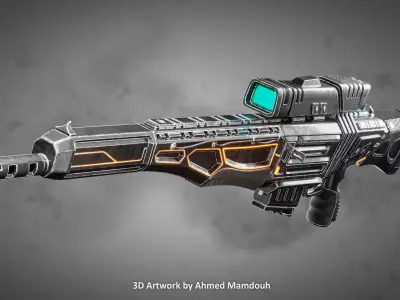 PBR game ready sci fi sniper rifle package Low-poly 3D model