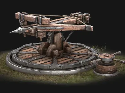 Ballista wooden structure with wheel Low-poly 3D model