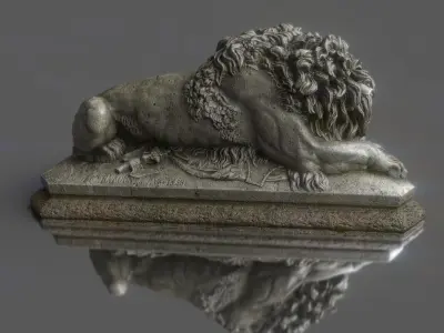 Old statue lion Low-poly realistic PBR 3D model and printable Low-poly 3D model
