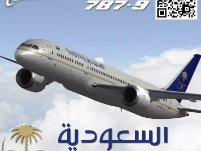 Boeing 787-9 Saudi Arabian Airlines livery Low-poly 3D model