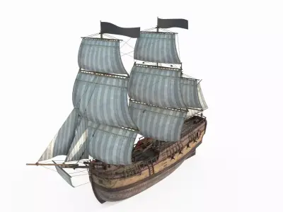 Medieval large sailboats and warships 3D model