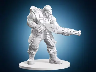 Orc Commando With Gatling Gun Sci Fi Fantasy Miniature 3D print model