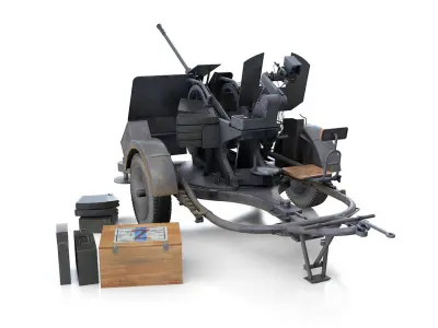 2cm Flak 38 with SD AH 51 - Trailer - DHG  3D model