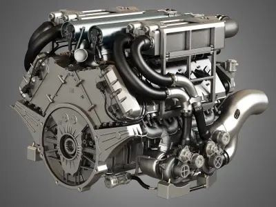 Veyron 8 Litre Engine - W16 Engine With 4 Turbochargers 3D model