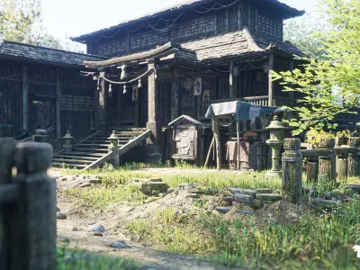 Feudal Japanese Village Environment Low-poly 3D model