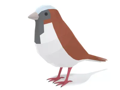 Low Poly Cartoon Sparrow Low-poly 3D model