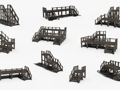 Stairs Wooden Low-poly 3D model