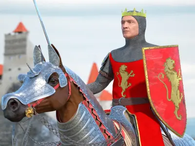 Knight King on Horseback in Armor Fur 3D model purchase