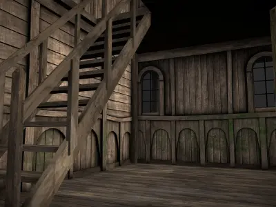 Medieval Lake Village - House 2 with interiors Low-poly 3D model