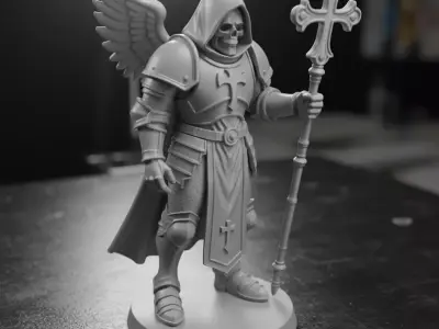Skull-Faced Warrior Figurine With Crozius Staff 3D Print Model 3D print model
