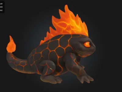 Lava Salamander Stylized Fire Lizard Creature Low-poly 3D model