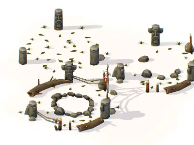 Handpaint Cartoon Place for Ritual Bonfire Low-poly 3D model