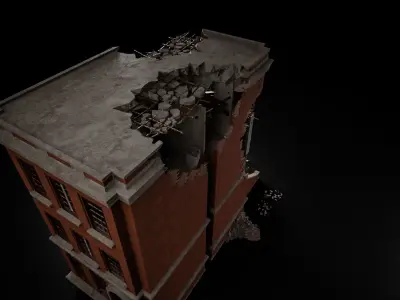 DESTROYED OLD BUILDING POST APOCALYPSE 004 Low-poly 3D model