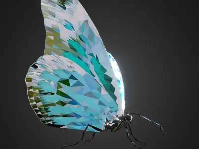 Batterfly Teal Low Polygon Art Insect Low-poly 3D model