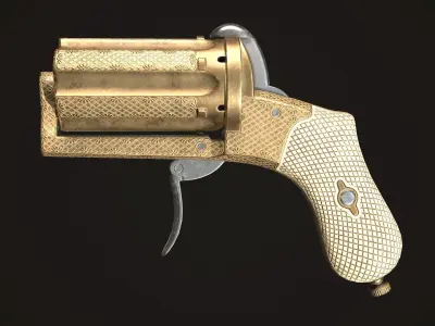 Pepperbox Revolver Brass Low-poly 3D model