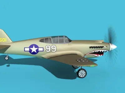 Curtiss P-40B Warhawk V10 USAAF 3D model