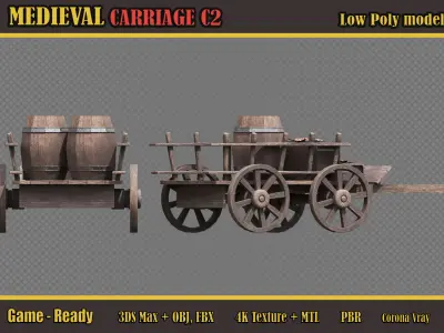 Medieval Carriage C2  Low-poly 3D model
