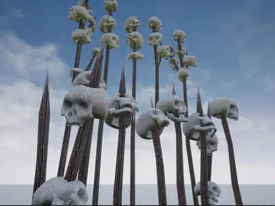 Skulls On Spikes and stakes Low-poly 3D model