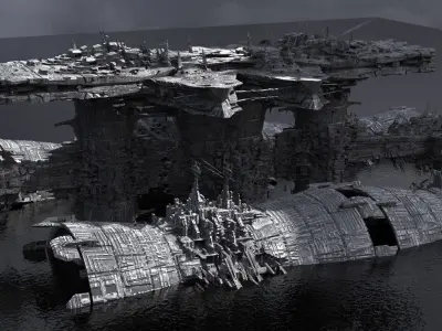 Alien Spine City base 3D model Kitbash 3D model