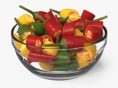Mixed Chili Peppers in Glass Bowl Multicolor 3D model
