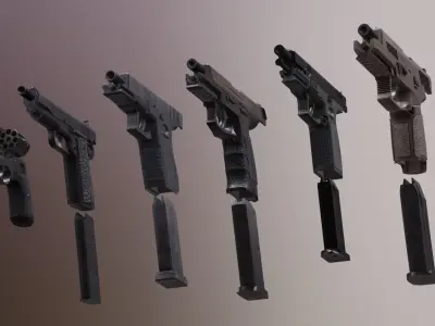 Pistol Set 1 Rigged PBR Low-poly 3D model