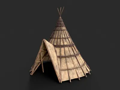 Primitive Wood and Fabric Tent Shelter 8 Low-poly 3D model
