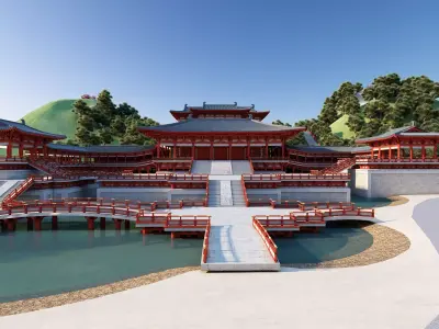 Chinese palace architecture Low-poly 3D model