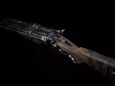 Game Ready Double Barrel Shotgun low poly  3D Model for Games VR Low-poly 3D model