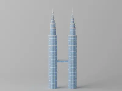 Petronas Twin Towers Kuala Lumpur Landmark Low-poly 3D model