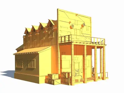 Wild West Hotel Building Low Poly Low-poly 3D model