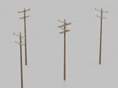 Utility Pole - Dark Wooden Mast with Double Crossarms 3D model