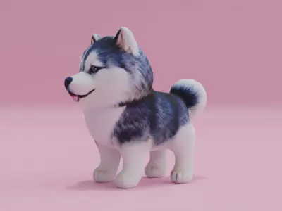 Malamute Alaskan Husky Dog Toy Low High Poly Low-poly 3D model