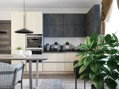 kitchen modern with wooden cabinets Free 3D model