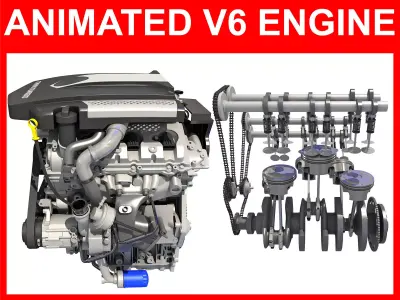 Animated V6 Engine 3D model
