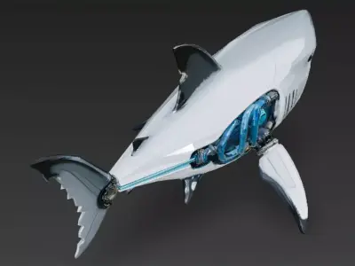 White Cyber Shark Low-poly 3D model