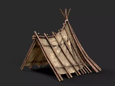 Primitive Wood and Fabric Tent Shelter 7 Low-poly 3D model