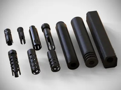 Barrel Attachments Pack - Flash - Muzzle - Suppressor - PBR Low-poly 3D model