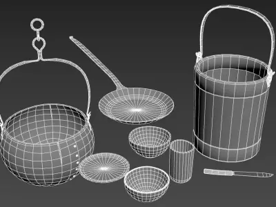 Anglo Saxon Viking Cooking Set Low-poly 3D model