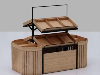 Stall model wooden display case with shelves and drawers Low-poly 3D model
