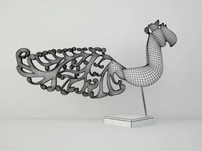 Bali Jackfruit Wood Bird On Stand 3D model